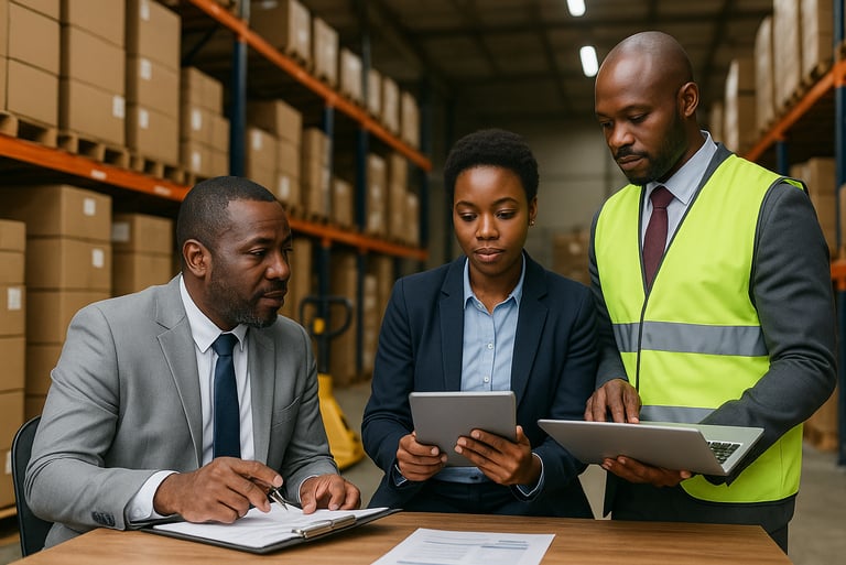 a man and woman in a warehouse setting