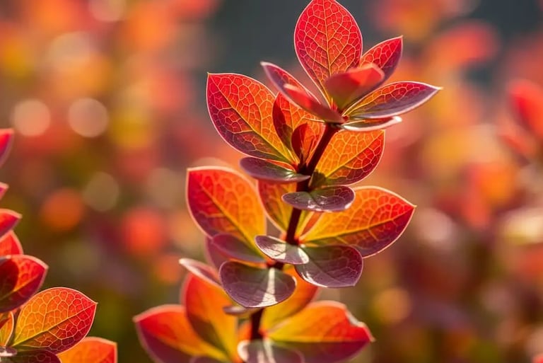color de otoño muy vivo anaranjado, primaver-verano verde