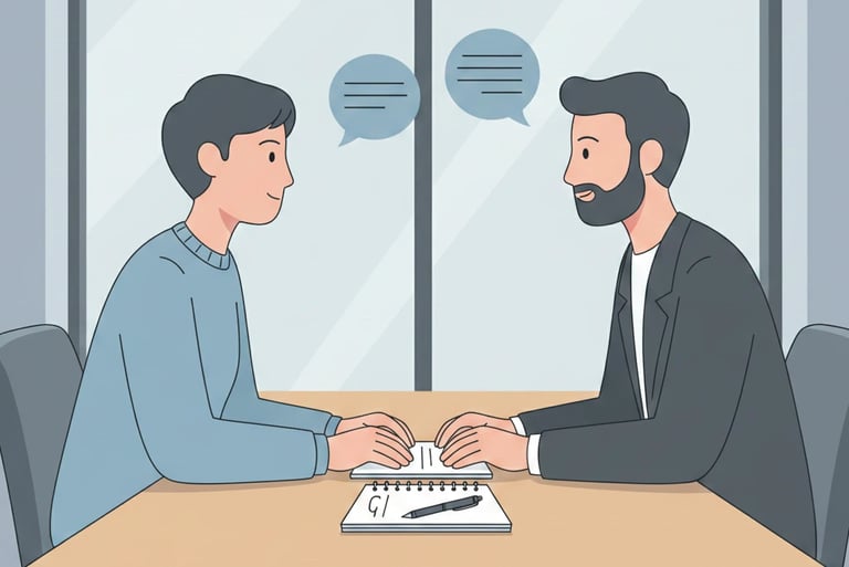 Founder and investor discussing ideas without tools, highlighting simplicity and judgment.