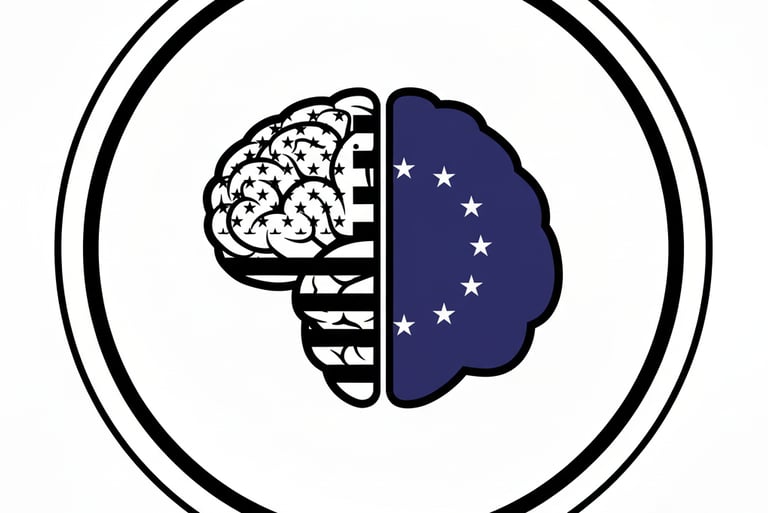 a brain with a US and EU flag overlapping