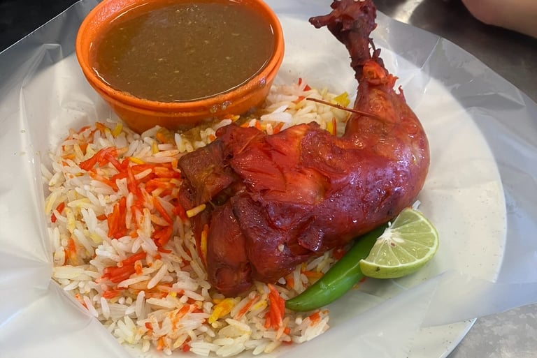 Chicken Mandi Rice Plate with Broth