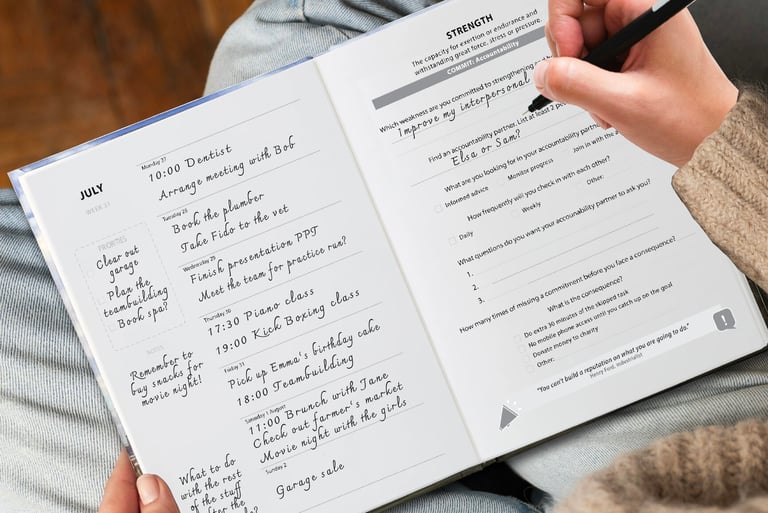 Weekly Planner and Guided Journal seamlessly integrated in each 2-page spread