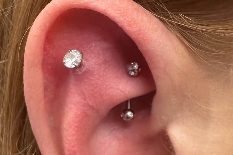 Safe rook piercing performed with hypoallergenic jewellery