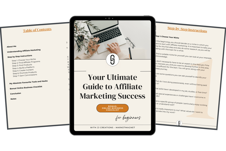 Example pages of a free ultimate guide to affiliate marketing