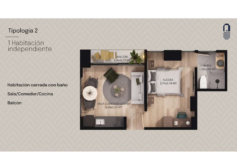 Pinares garden Pereira tipología 1 monoambiente 1 habitacion