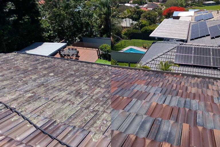 Roof Soft Wash Before and After In Brisbane By Golden Hands Pressure Cleaning