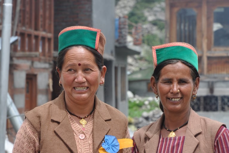 women in traditional clothing, sangla valley, himachal pradesh, India