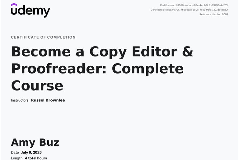 copy editor and proofreader certificate