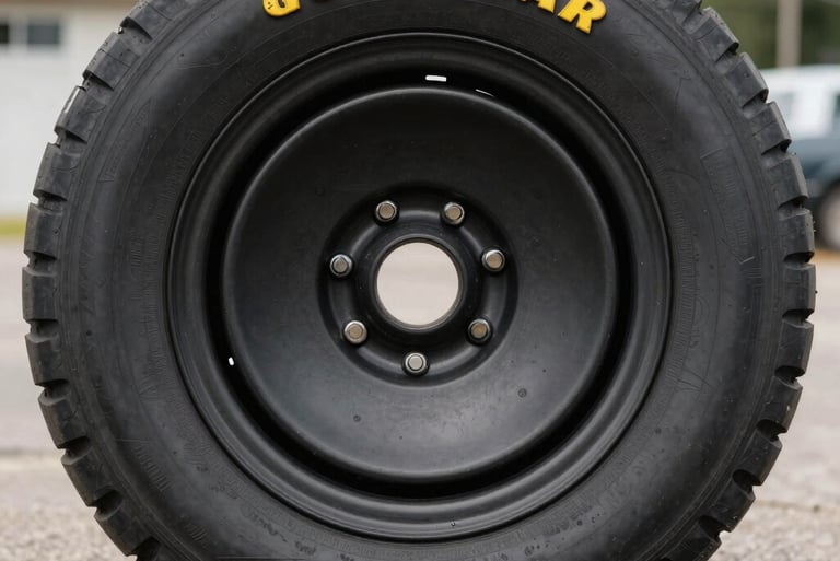 Close-up of a tire tread pattern showing deep grooves for winter traction.