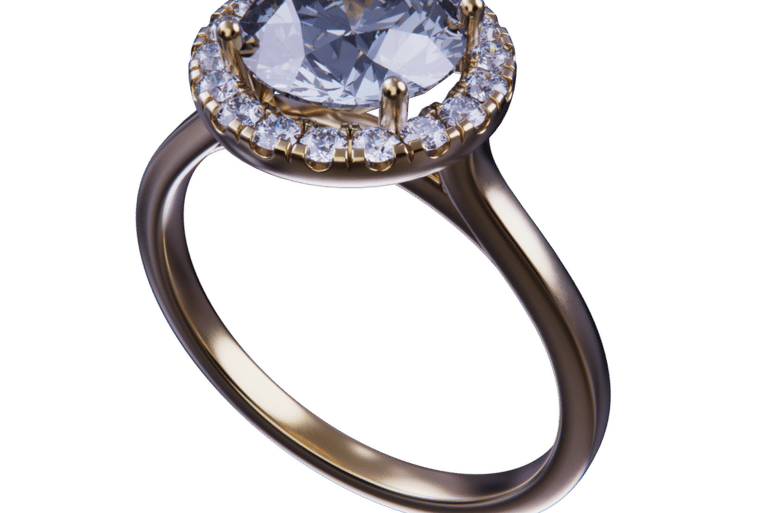 A yellow gold Halo Ring. 