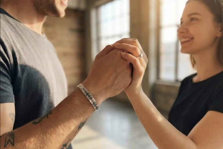 A man and a woman holding hands