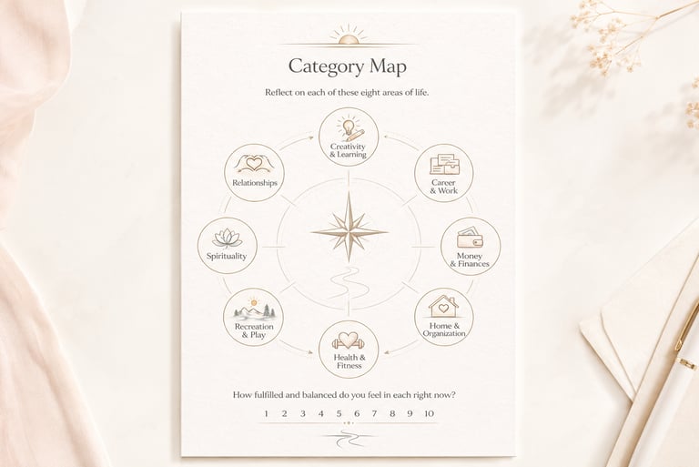 Goal-Mapping Portal Category Map showing eight life areas to reflect on before setting goals.