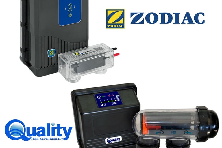 Zodiac Ei Classic salt water chlorinator and Quality pool salt chlorination system kits.
