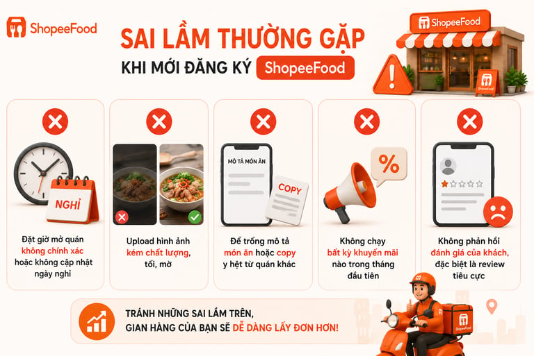 Các lỗi thường gặp khi bán trên Shopeefood