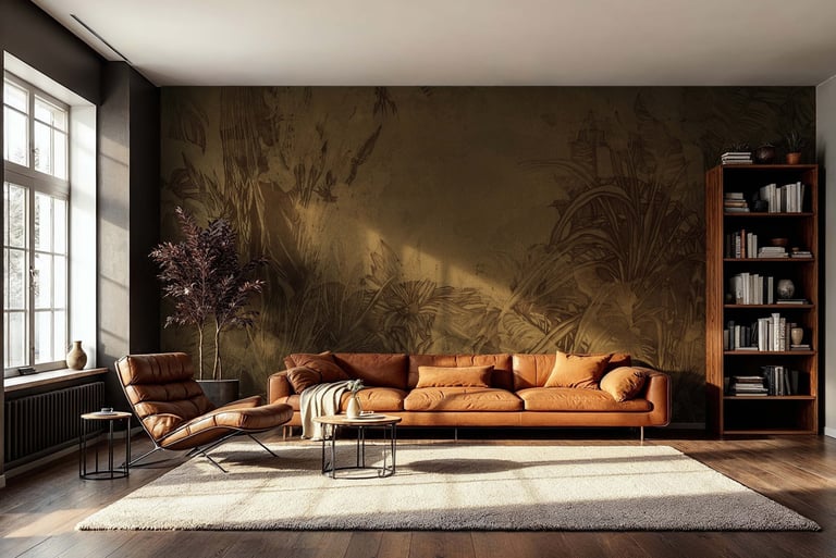 Coffee Jungle textured wall print created using Dimense Silver, Suede, and Gold media