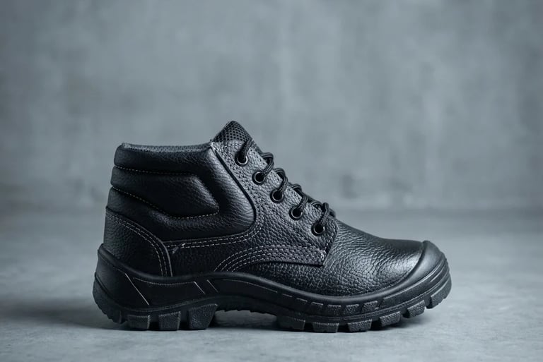 Bota industrial de cuero negro con puntera reforzada, calzado de seguridad