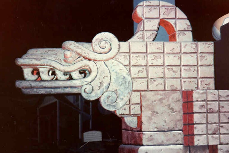 Head of Quetzlcoatl from Ancient Mexico scene, image source: Mike Lee