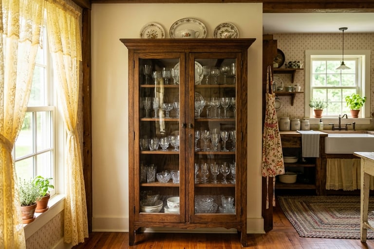 Vintage glassware, English teacups in a Cobb County home archive.