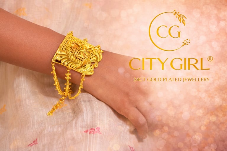 Anti-tarnish 1 gold plated bracelet with intricate gold work for daily wear — City Girl Jewellery