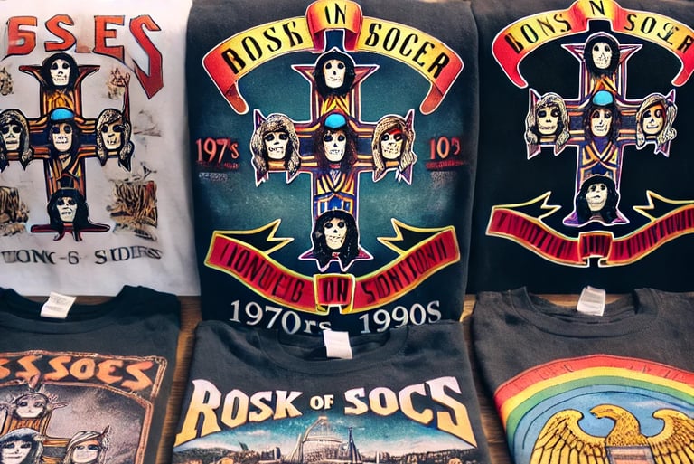 a variety of t - shirts and other items on display