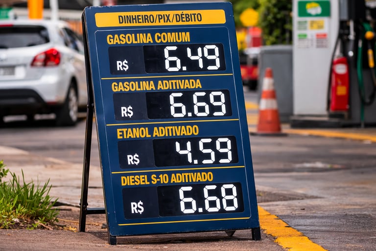 placa de preços em posto de combustível mostrando valor do diesel após aumento do diesel Petrobras