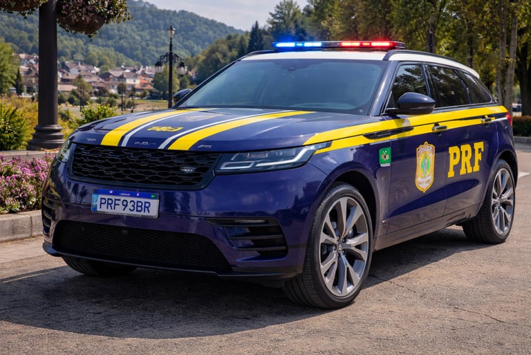carro de polícia esportivo no Brasil modelo Range Rover Velar da PRF em cenário de montanha