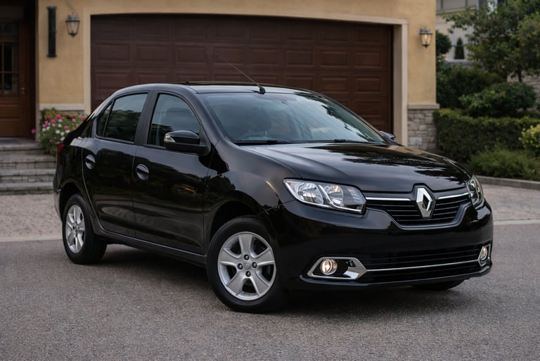 carro grande e barato renault logan preto sedan espaçoso em ambiente residencial