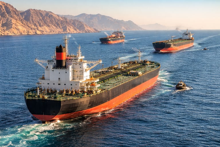 Navios petroleiros transportando petróleo no Oriente Médio, fator que pode impactar o preço