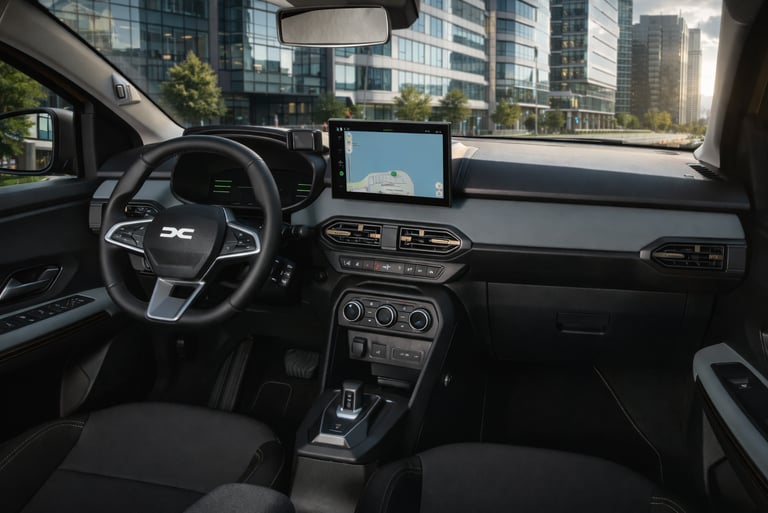 Interior do novo Sandero Stepway híbrido 2026 com painel digital e central multimídia