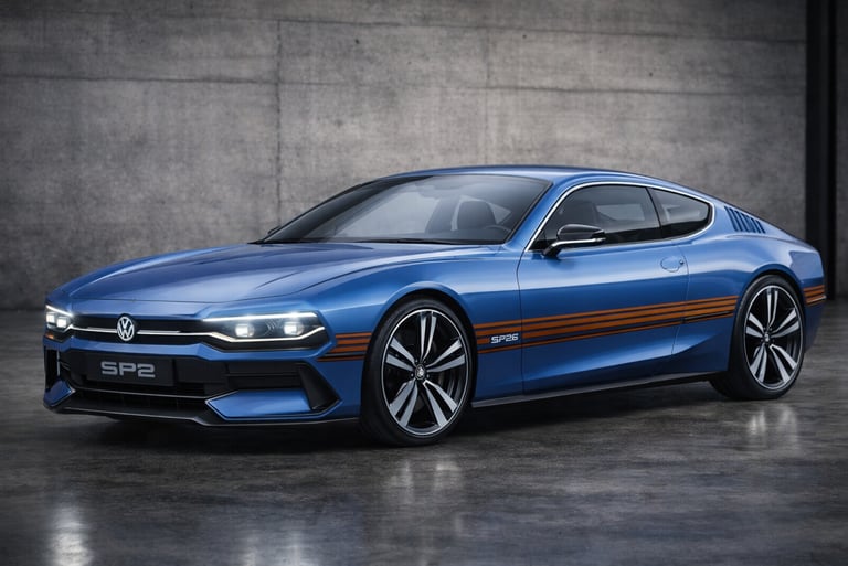 vw sp2 conceito 2026 em azul metálico com design moderno e visual esportivo