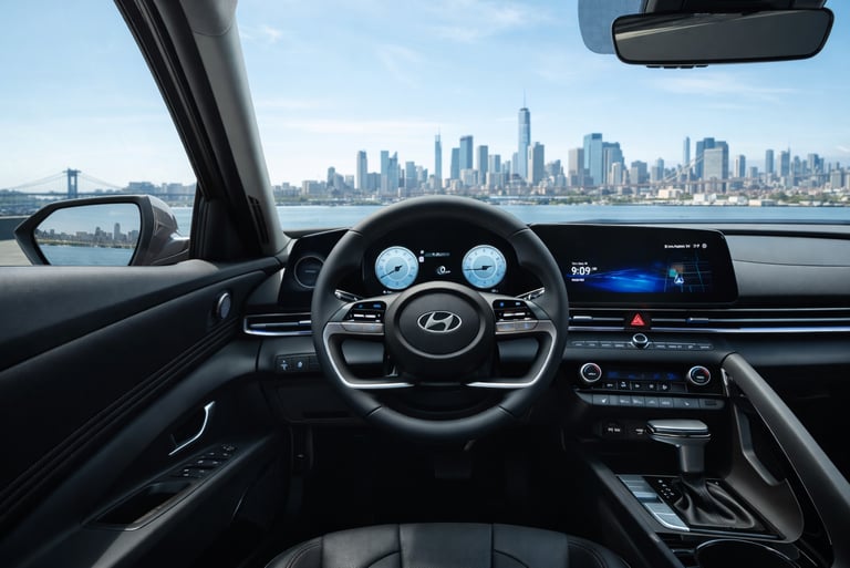 interior do hyundai elantra 2026 com painel digital moderno durante o dia