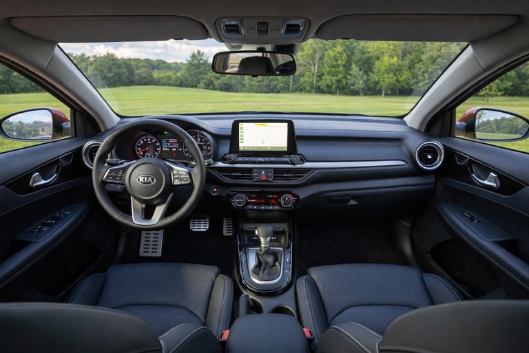 Interior do Kia Cerato 2020 com 167 cv automático e central multimídia de 8 polegadas