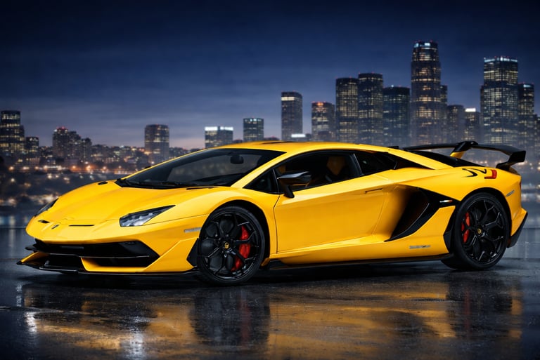 ferruccio lamborghini carro amarelo superesportivo em fundo urbano