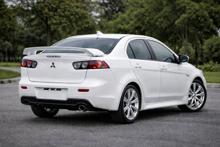 Mitsubishi Lancer HL-T 2019 traseira lateral branco com aerofólio e visual esportivo