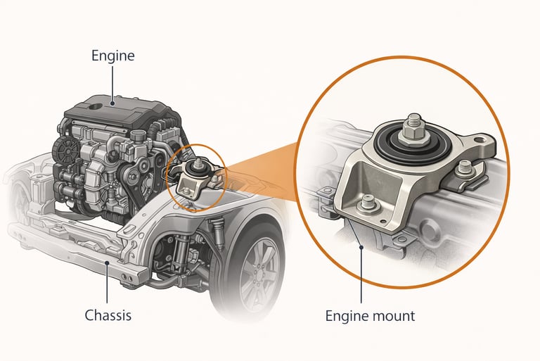 o que é coxim do motor e onde fica a peça no carro ilustrado em diagrama