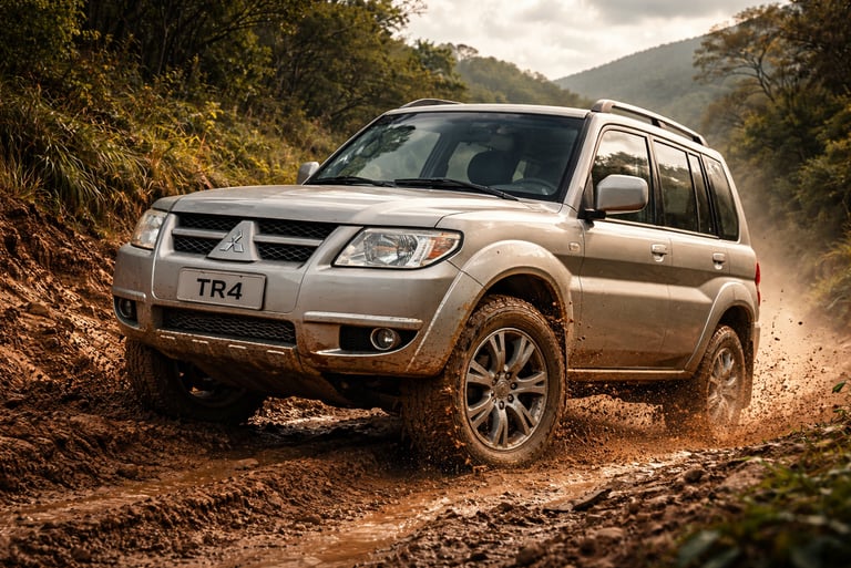 SUV Pajero TR4 4x4 2014 na lama mostrando desempenho off-road superior a SUVs modernos