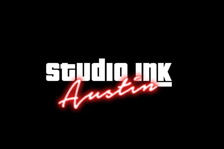 a studio with a neon sign that says studio ink