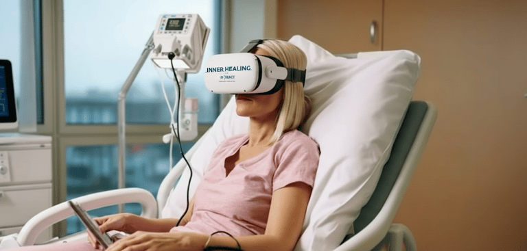 paziente utilizza visore di realtà virtuale in ospedale