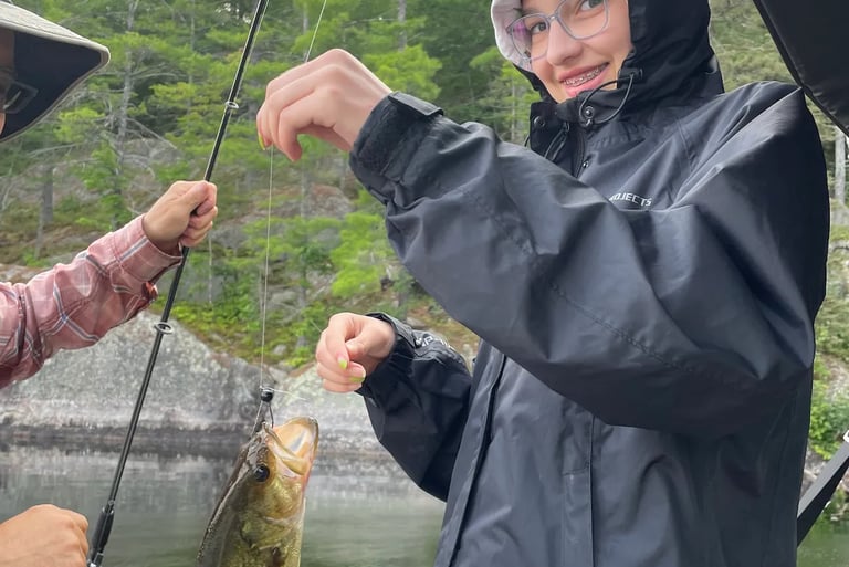 Fishing lesson given by fishing guide. Bass fishing