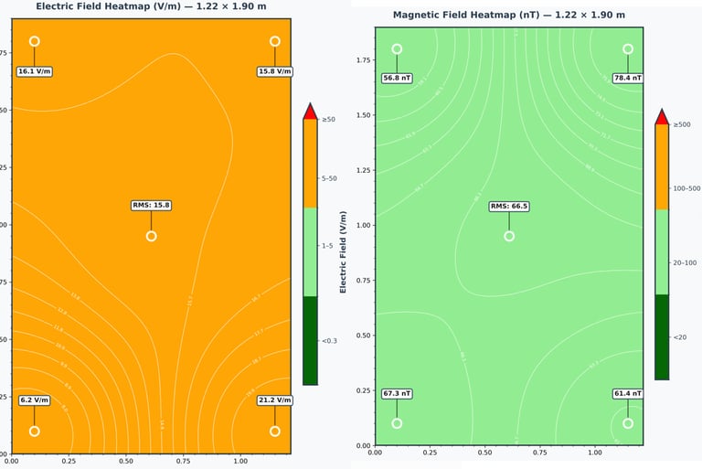 EMF fields on a matress, high in the corners