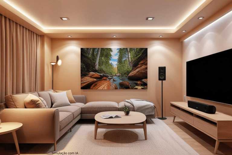 sistema de som e tv e home theater em sala de estar
