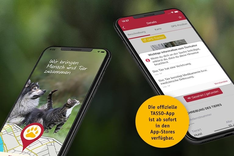 Notfallkontakt Tasso Tierregister, bitte registrieren Sie ihr Tier.