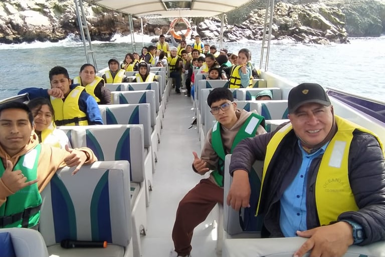 a group of people on a boat in the water