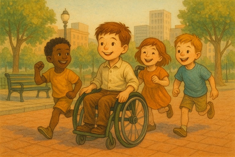 Niños jugando inclusivamente en un cuento con valores