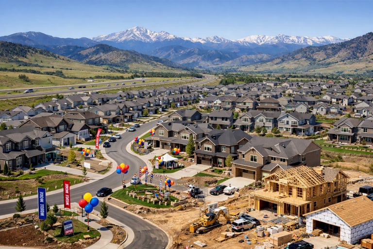 Brand new neighborhood in the Front Range. Some homes are already inhabited while others are being built.