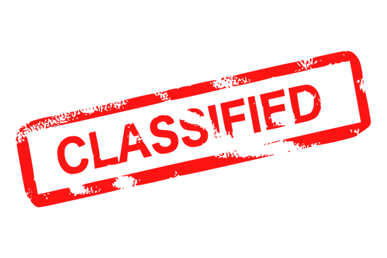 Classified in red text with a box around it both at an angle