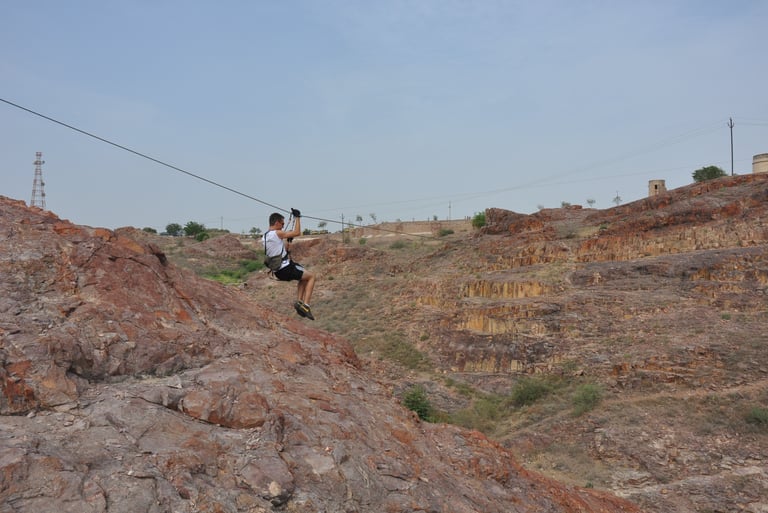 Zip wire or flying fox course at the Mehrangarh fort, Jodhpur, Rajasthan, India
