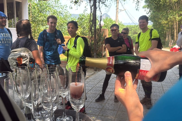 champagne reception on completion of Hang Son Doong Cave, Phong Nha, Vietnam