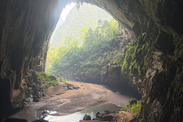 the rear entrance to Hang En cave, ke bang national park Vietnam