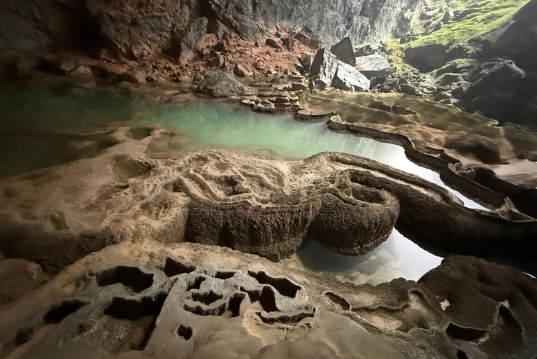 calcite pool terrace by the green gours, hang Son Doong cave, Vietnam